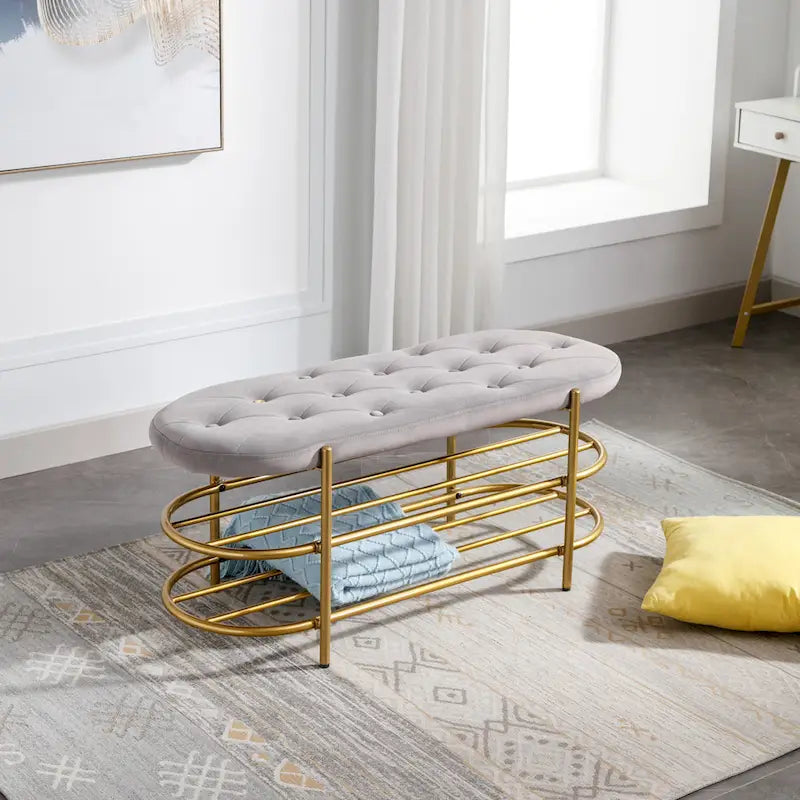 Banc de salon SEYNAR 40 en velours avec double range-chaussures