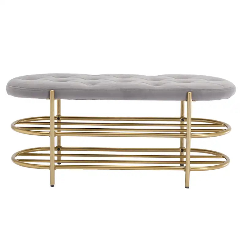 Banc de salon SEYNAR 40 en velours avec double range-chaussures