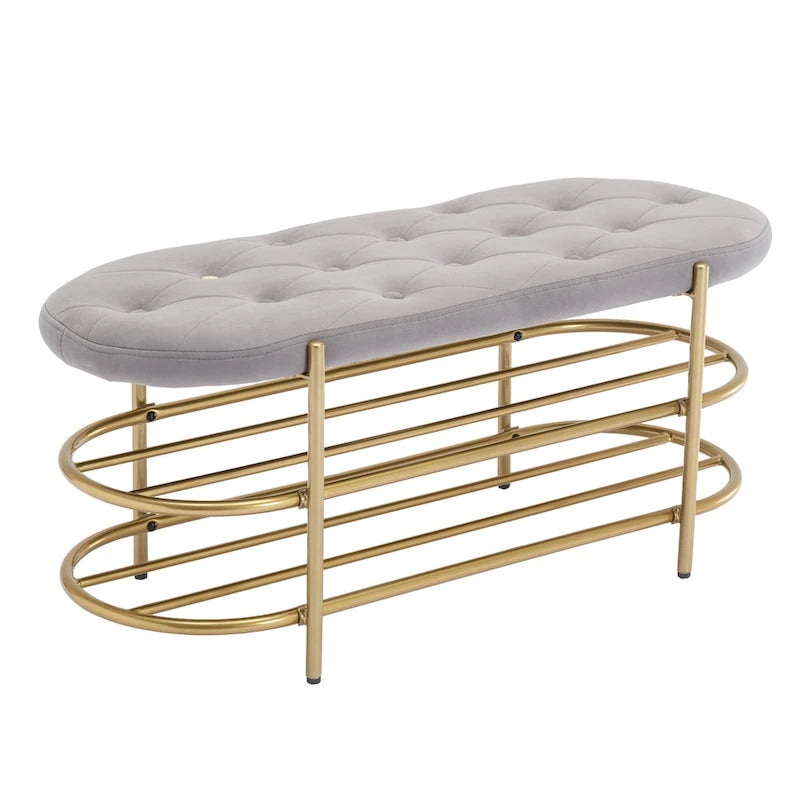 Banc de salon SEYNAR 40 en velours avec double range-chaussures