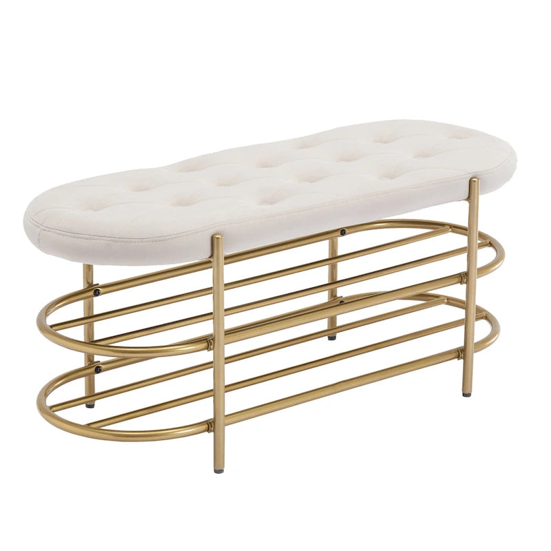 Banc de salon SEYNAR 40 en velours avec double range-chaussures