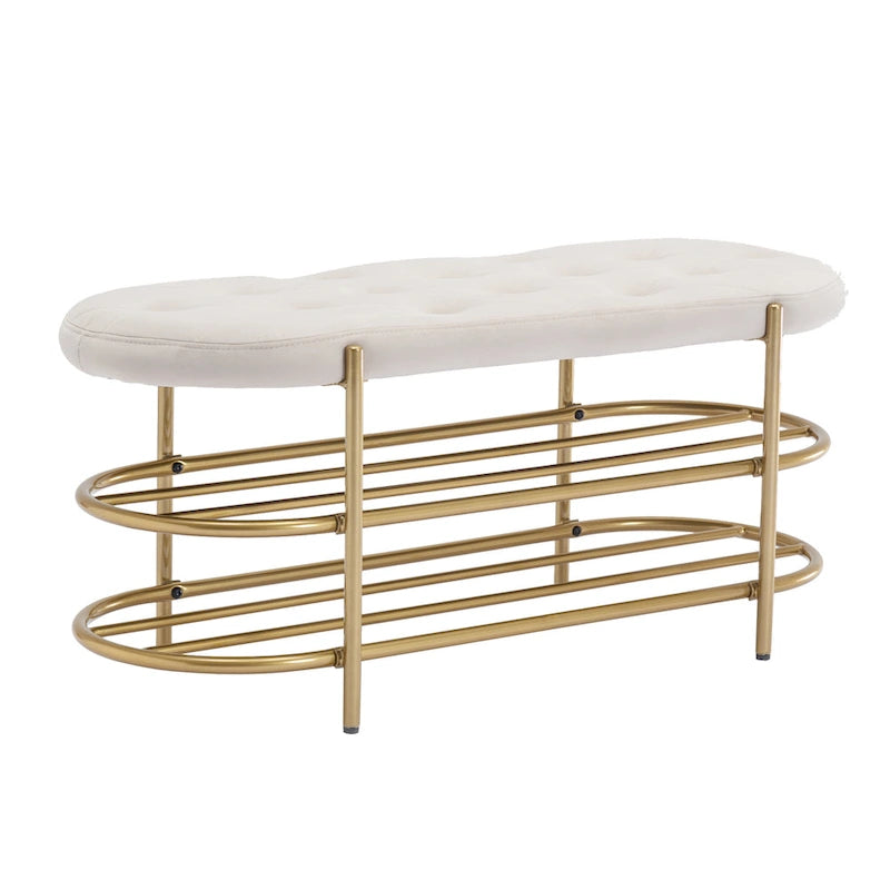Banc de salon SEYNAR 40 en velours avec double range-chaussures