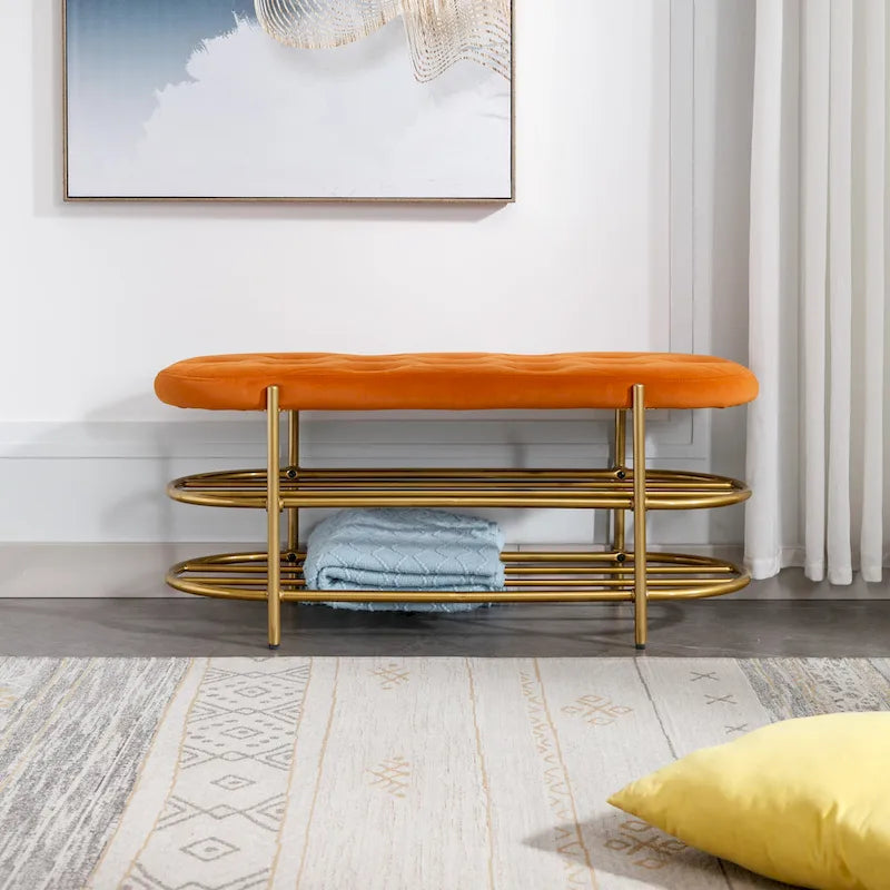 Banc de salon SEYNAR 40 en velours avec double range-chaussures