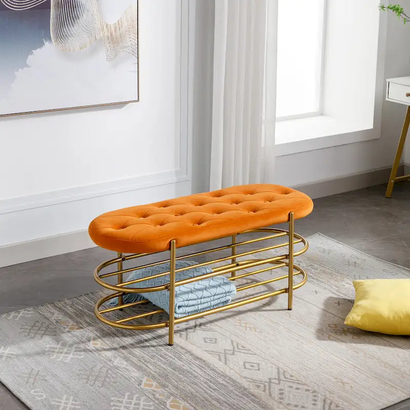 Banc de salon SEYNAR 40 en velours avec double range-chaussures