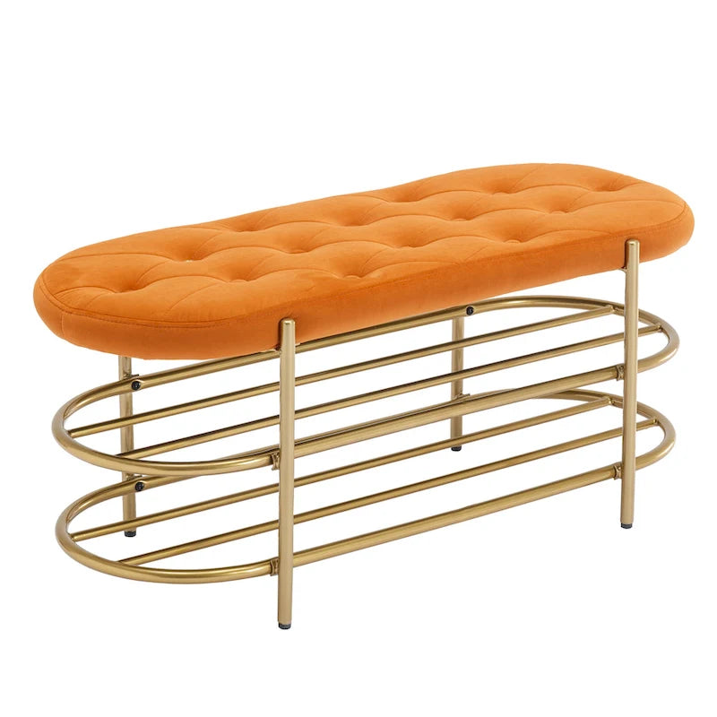 Banc de salon SEYNAR 40 en velours avec double range-chaussures