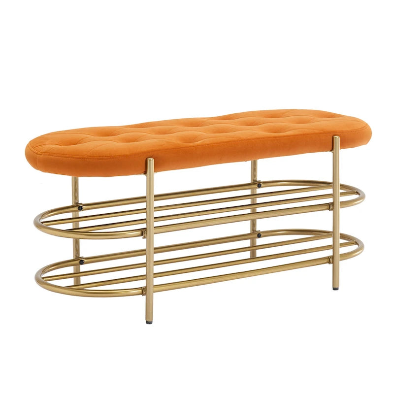 Banc de salon SEYNAR 40 en velours avec double range-chaussures
