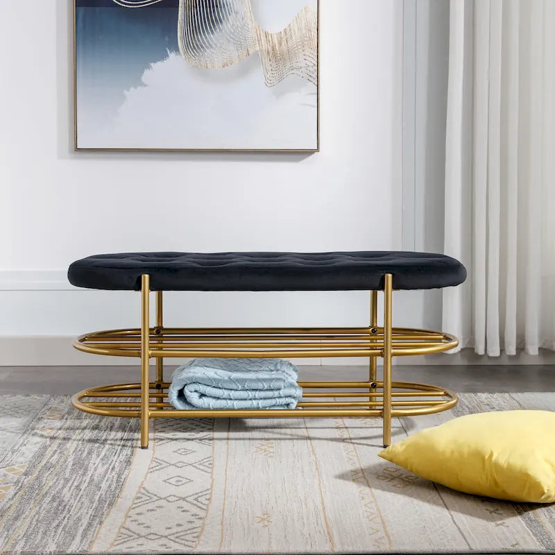Banc de salon SEYNAR 40 en velours avec double range-chaussures