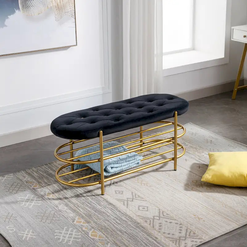Banc de salon SEYNAR 40 en velours avec double range-chaussures