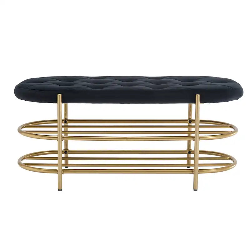 Banc de salon SEYNAR 40 en velours avec double range-chaussures