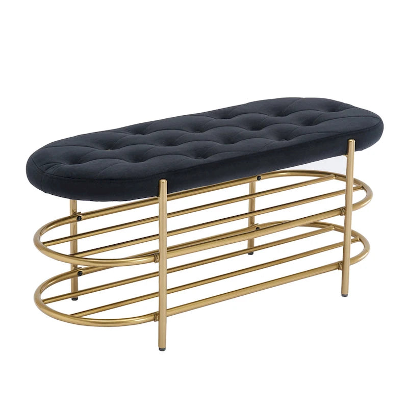 Banc de salon SEYNAR 40 en velours avec double range-chaussures