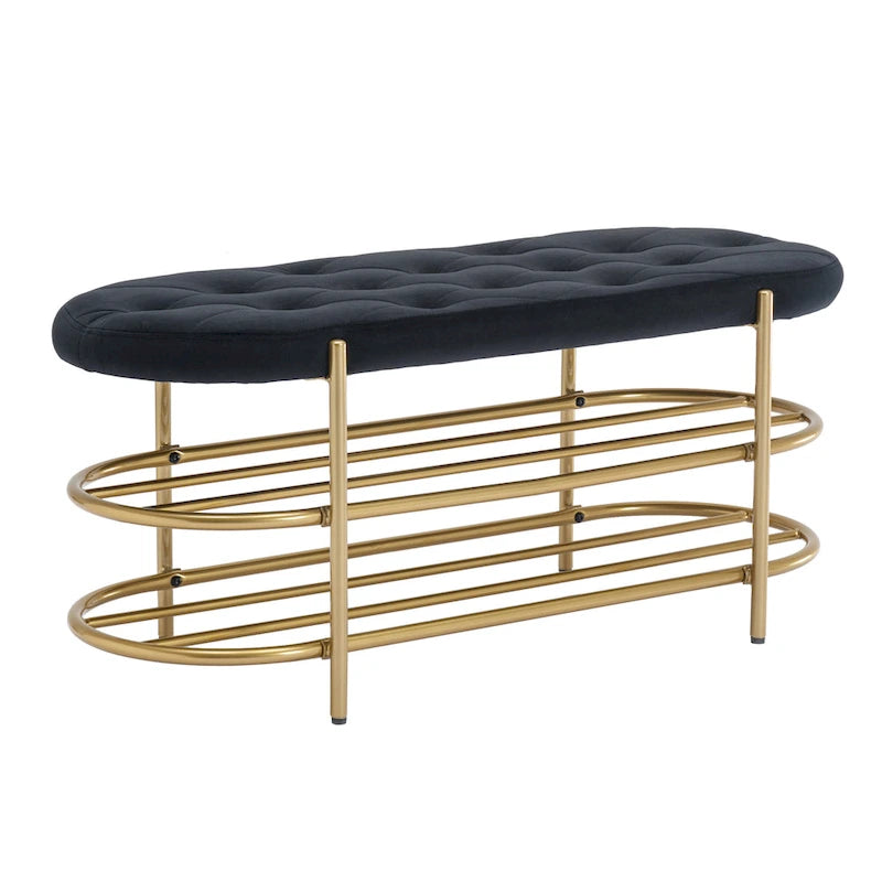 Banc de salon SEYNAR 40 en velours avec double range-chaussures