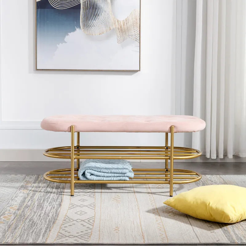 Banc de salon SEYNAR 40 en velours avec double range-chaussures