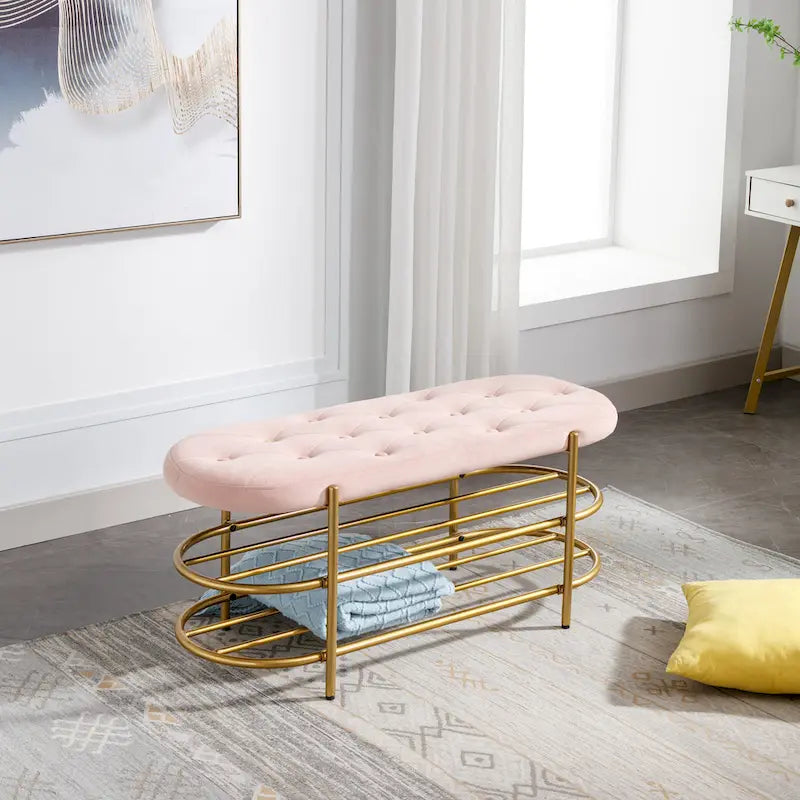 Banc de salon SEYNAR 40 en velours avec double range-chaussures