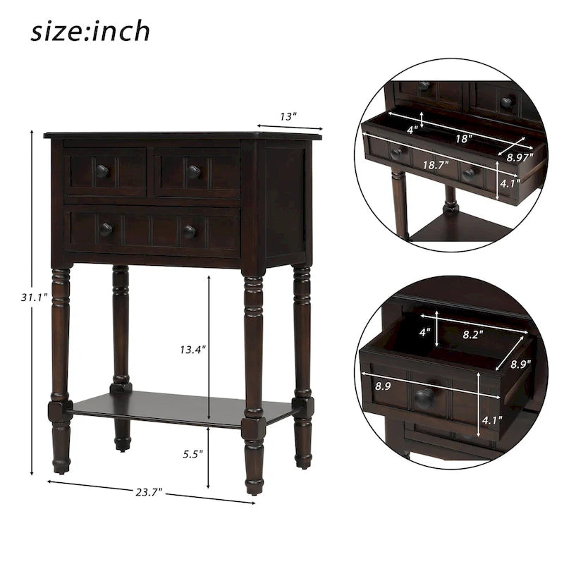 Console à 3 tiroirs Copper Grove Colby avec étagère inférieure