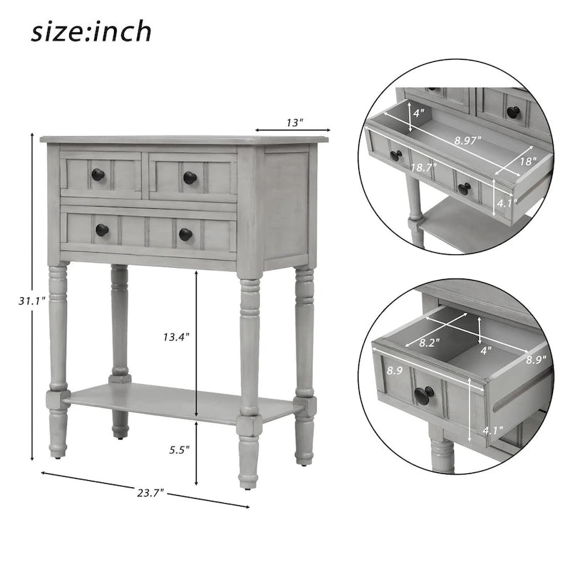 Console à 3 tiroirs Copper Grove Colby avec étagère inférieure