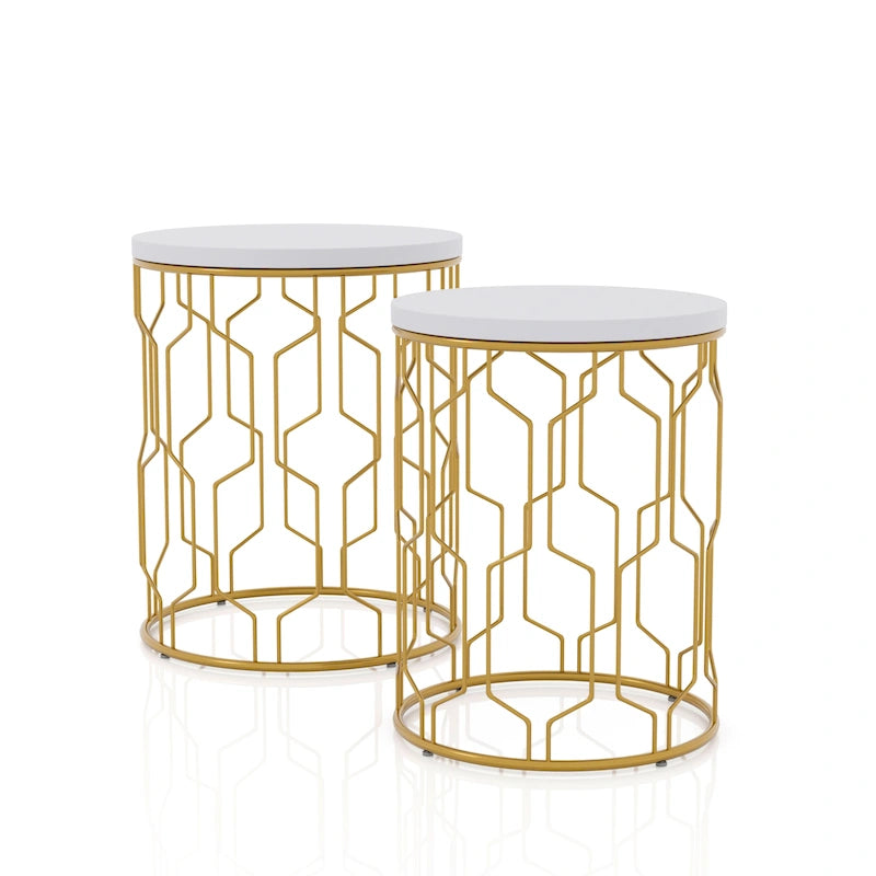 Lot de 2 tables gigognes rondes Quarn Modern de 40 cm en acier par Furniture of America