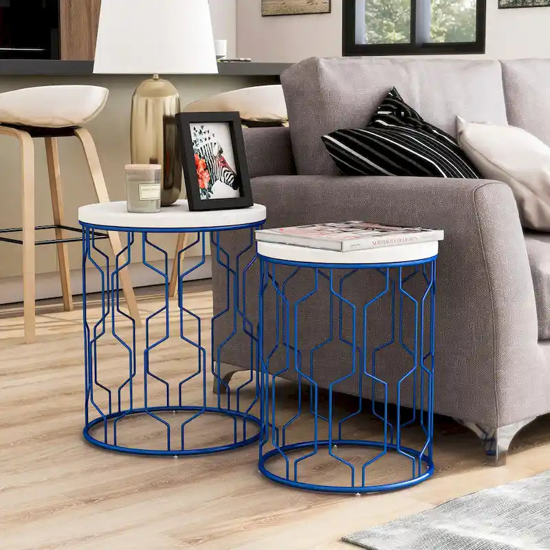 Lot de 2 tables gigognes rondes Quarn Modern de 40 cm en acier par Furniture of America