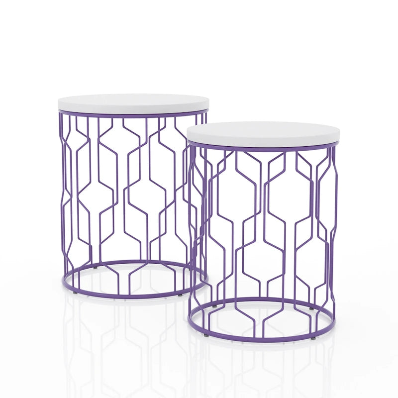Lot de 2 tables gigognes rondes Quarn Modern de 40 cm en acier par Furniture of America