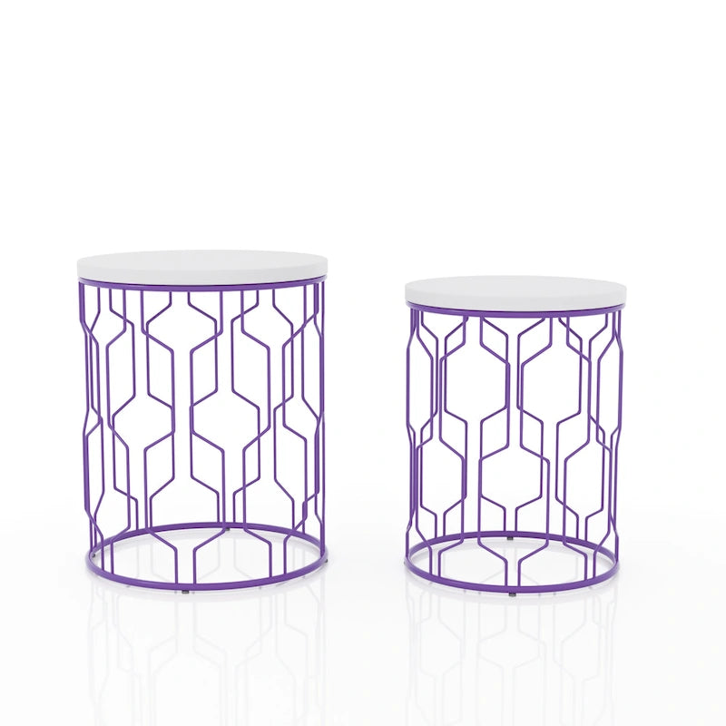 Lot de 2 tables gigognes rondes Quarn Modern de 40 cm en acier par Furniture of America