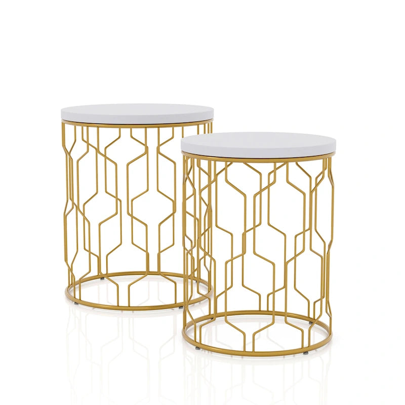 Lot de 2 tables gigognes rondes Quarn Modern de 40 cm en acier par Furniture of America