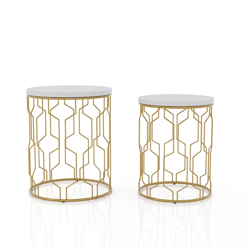 Lot de 2 tables gigognes rondes Quarn Modern de 40 cm en acier par Furniture of America