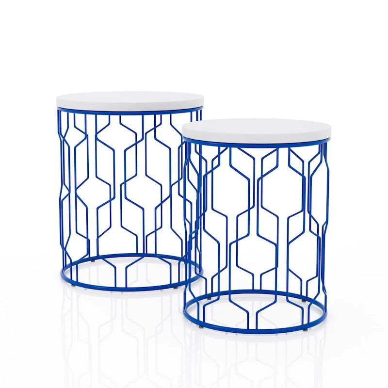 Lot de 2 tables gigognes rondes Quarn Modern de 40 cm en acier par Furniture of America