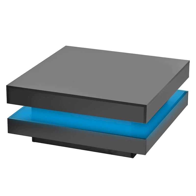 Table basse carrée à 2 niveaux design minimaliste laqué avec lumières LED 16 couleurs enfichables pour salon