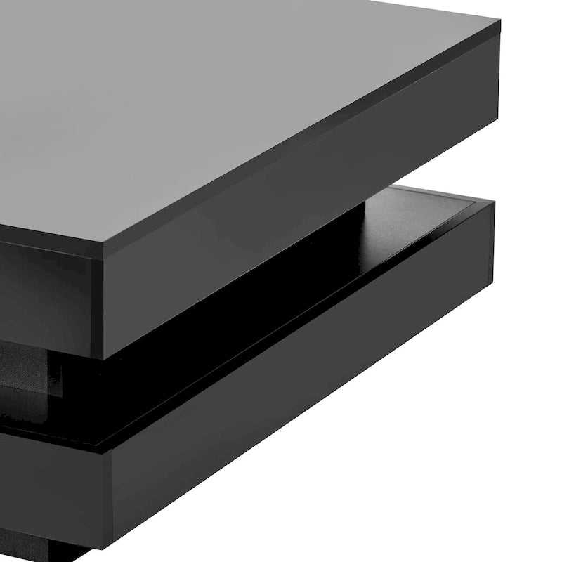 Table basse carrée à 2 niveaux design minimaliste laqué avec lumières LED 16 couleurs enfichables pour salon