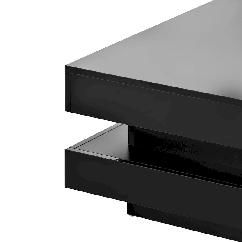 Table basse carrée à 2 niveaux design minimaliste laqué avec lumières LED 16 couleurs enfichables pour salon