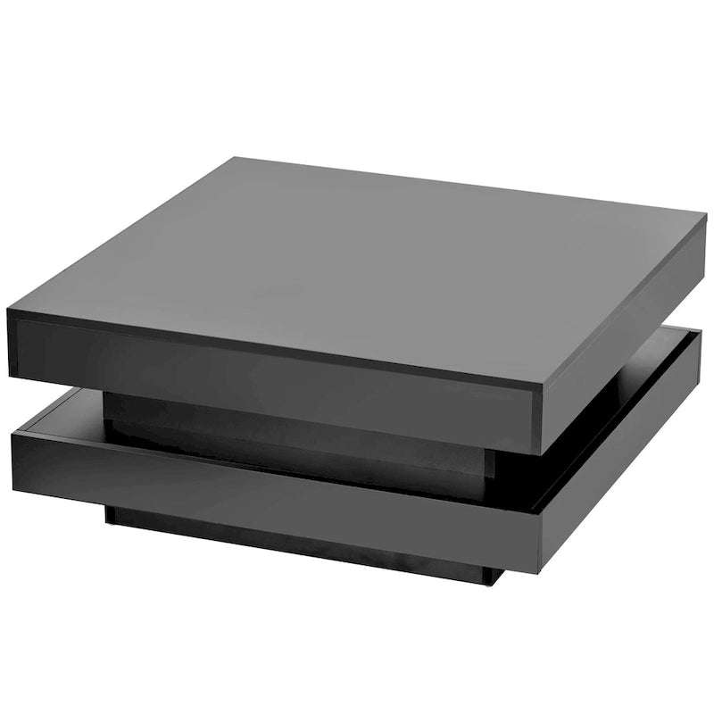 Table basse carrée à 2 niveaux design minimaliste laqué avec lumières LED 16 couleurs enfichables pour salon