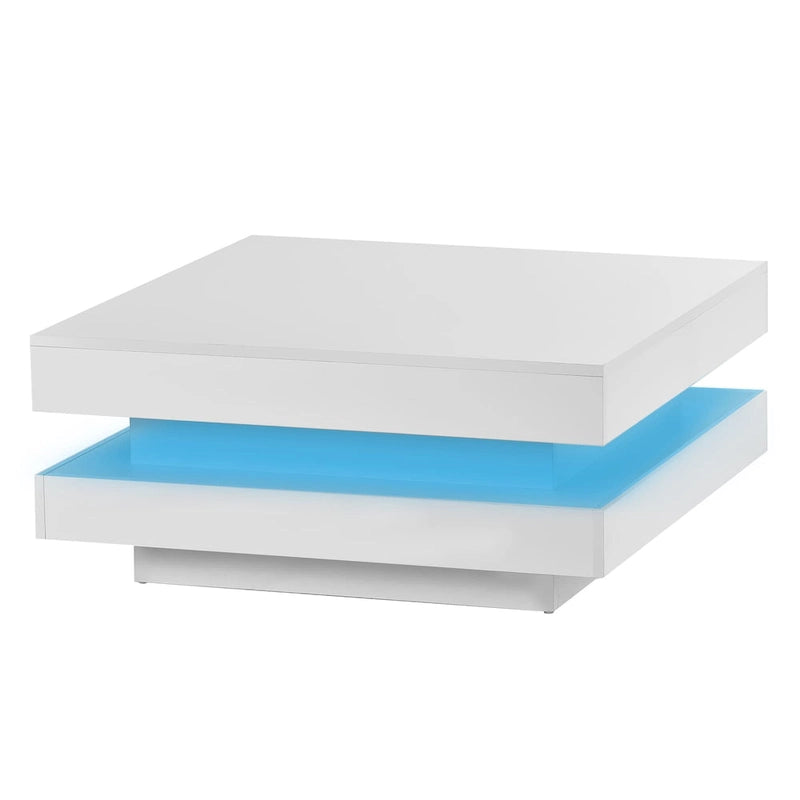 Table basse carrée à 2 niveaux design minimaliste laqué avec lumières LED 16 couleurs enfichables pour salon