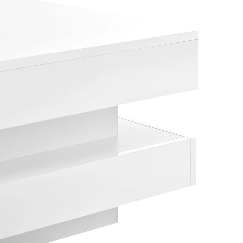 Table basse carrée à 2 niveaux design minimaliste laqué avec lumières LED 16 couleurs enfichables pour salon