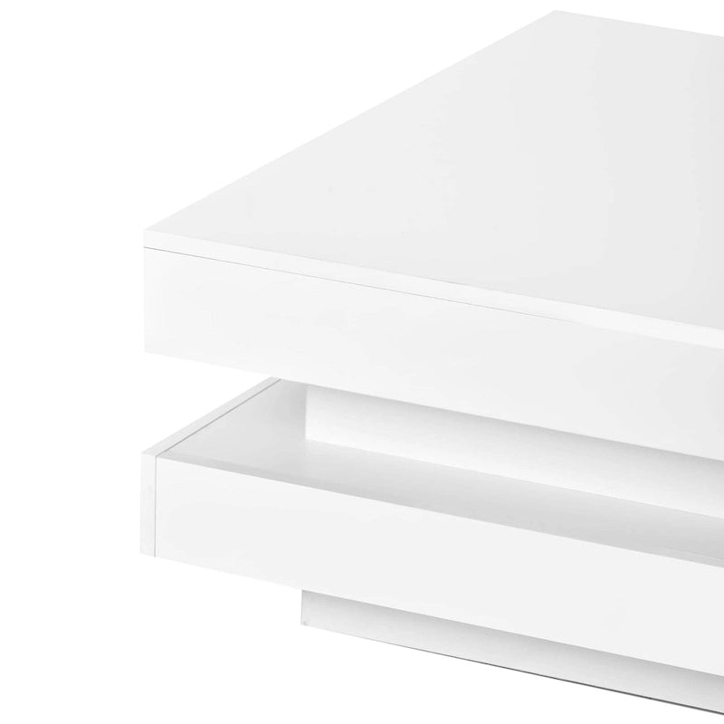Table basse carrée à 2 niveaux design minimaliste laqué avec lumières LED 16 couleurs enfichables pour salon