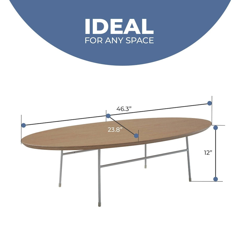 Table basse d'appoint ovale moderne Rossmore avec cadre en acier thermolaqué blanc pour bureau, salon ou chambre.