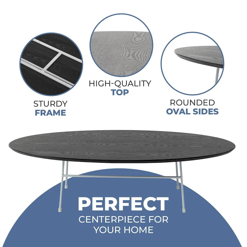 Table basse d'appoint ovale moderne Rossmore avec cadre en acier thermolaqué blanc pour bureau, salon ou chambre.