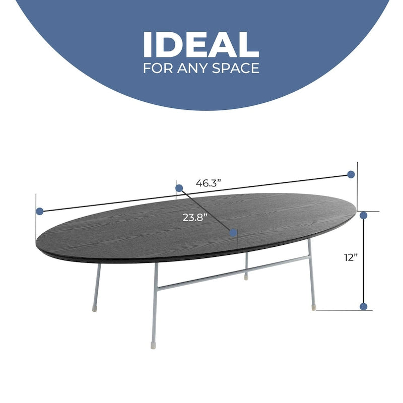 Table basse d'appoint ovale moderne Rossmore avec cadre en acier thermolaqué blanc pour bureau, salon ou chambre.