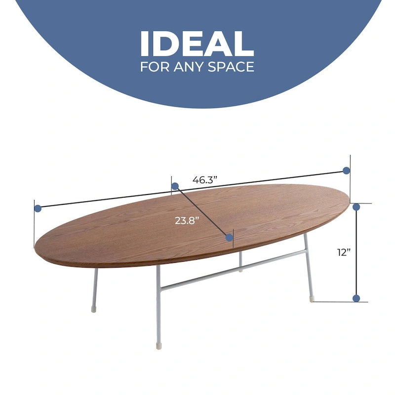 Table basse d'appoint ovale moderne Rossmore avec cadre en acier thermolaqué blanc pour bureau, salon ou chambre.