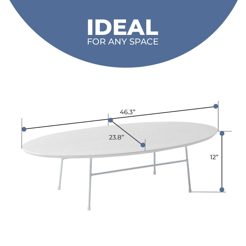 Table basse d'appoint ovale moderne Rossmore avec cadre en acier thermolaqué blanc pour bureau, salon ou chambre.