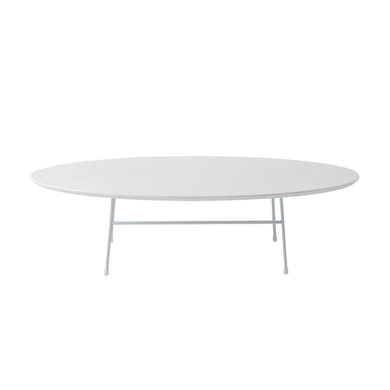 Table basse d'appoint ovale moderne Rossmore avec cadre en acier thermolaqué blanc pour bureau, salon ou chambre.