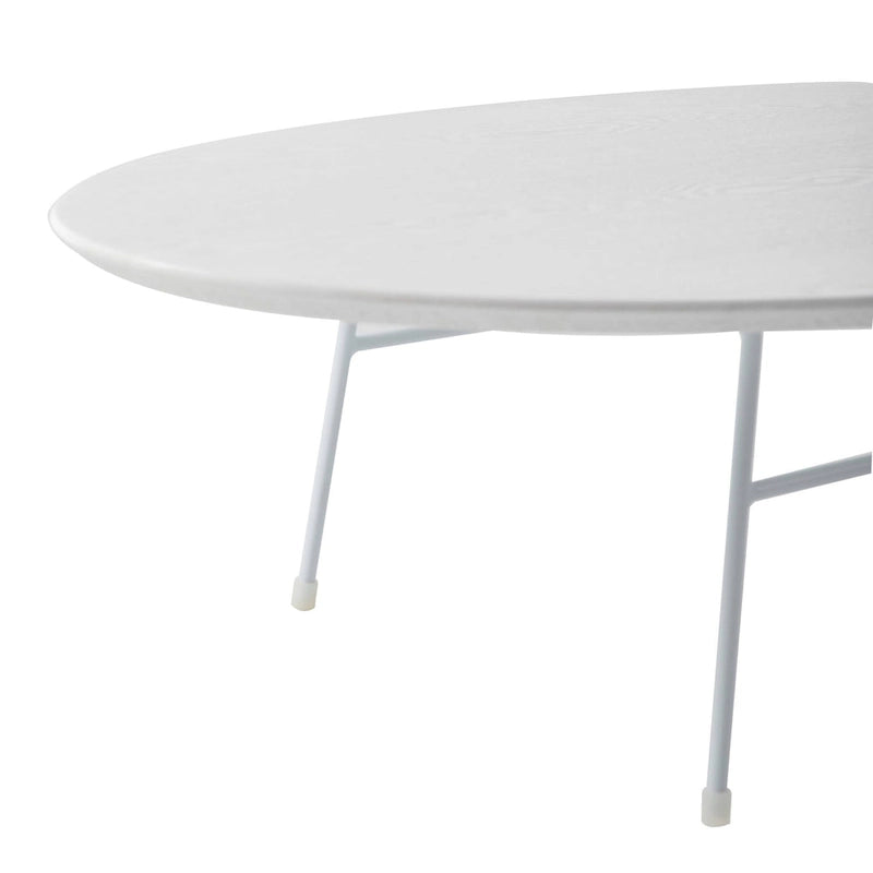 Table basse d'appoint ovale moderne Rossmore avec cadre en acier thermolaqué blanc pour bureau, salon ou chambre.