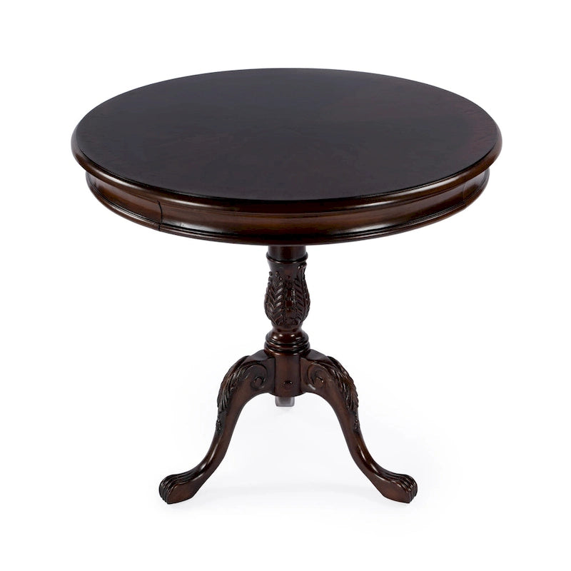 Table piédestal ronde traditionnelle Butler en finition cerisier plantation - marron foncé