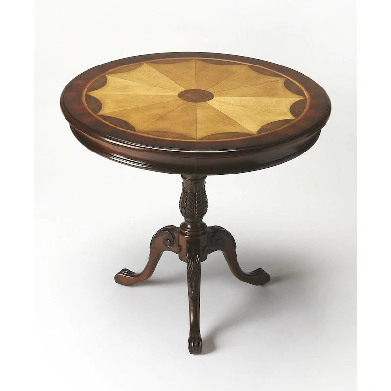 Table piédestal ronde traditionnelle Butler en finition cerisier plantation - marron foncé