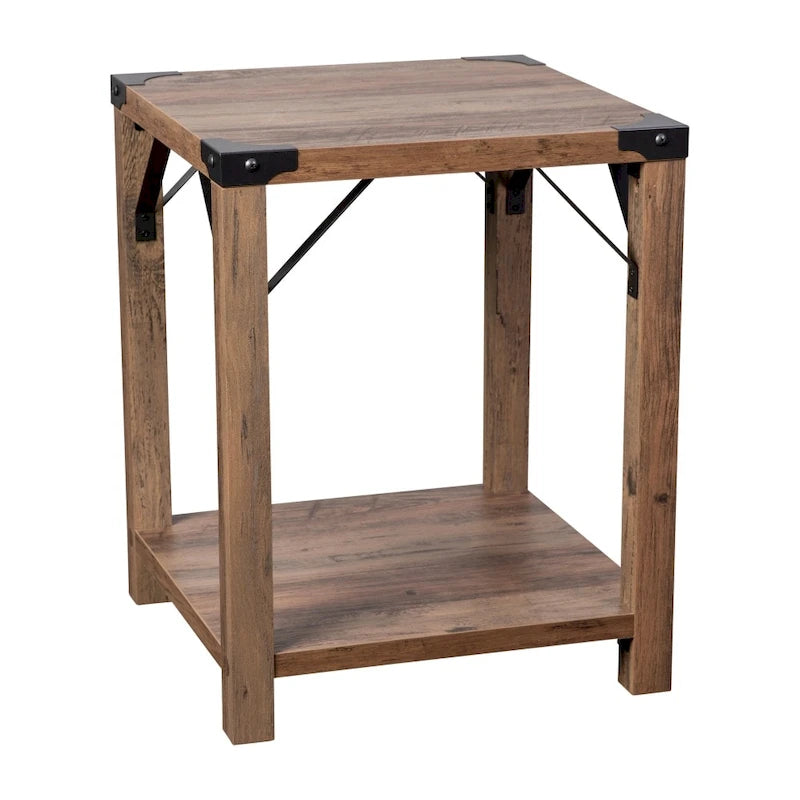 Table d'appoint à 2 niveaux avec entretoises latérales et coins renforcés en métal