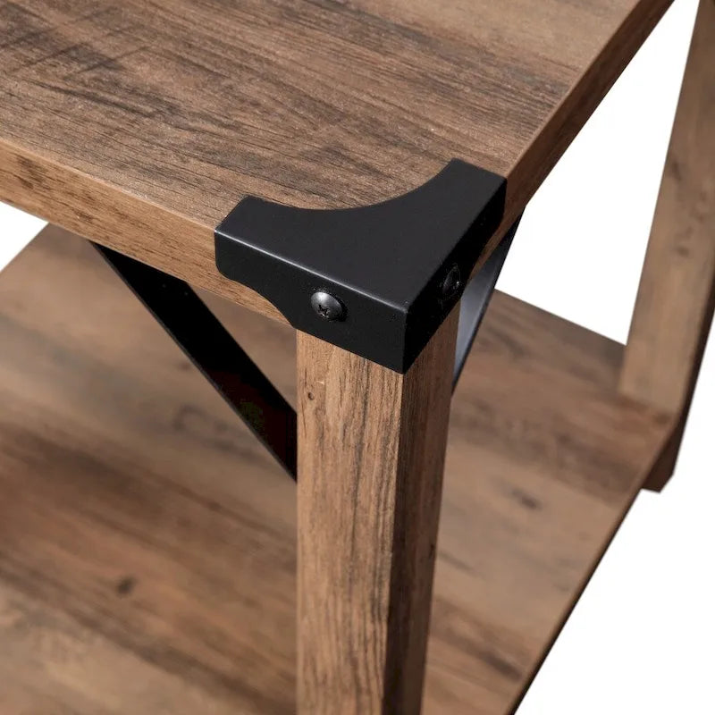 Table d'appoint à 2 niveaux avec entretoises latérales et coins renforcés en métal