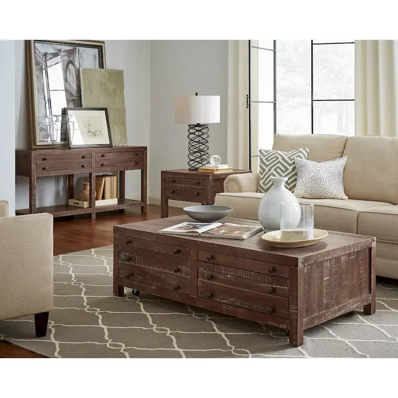 Table basse à roulettes en bois massif Townsend, coloris Java