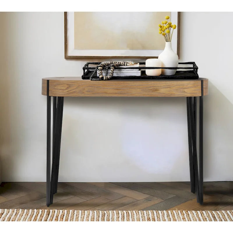 Console en bois Astoria avec pieds en métal (épingle à cheveux) – 106,7 cm L x 35,6 cm l x 77 cm H