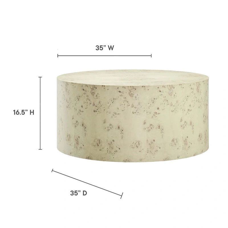 Table basse ronde en loupe de bois style milieu de siècle Penrod