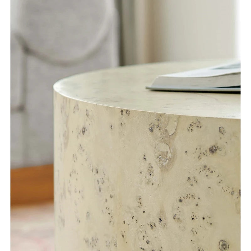Table basse ronde en loupe de bois style milieu de siècle Penrod