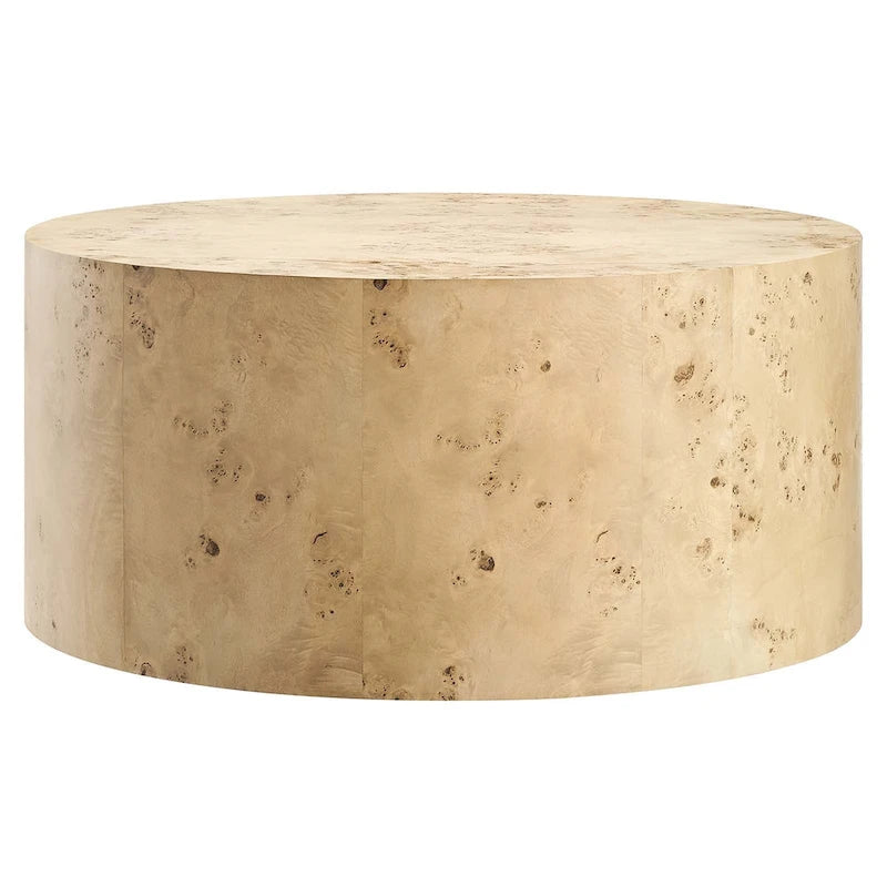 Table basse ronde en loupe de bois style milieu de siècle Penrod
