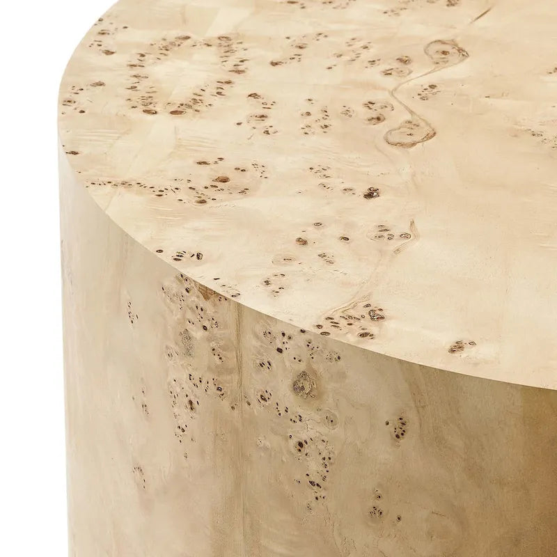 Table basse ronde en loupe de bois style milieu de siècle Penrod