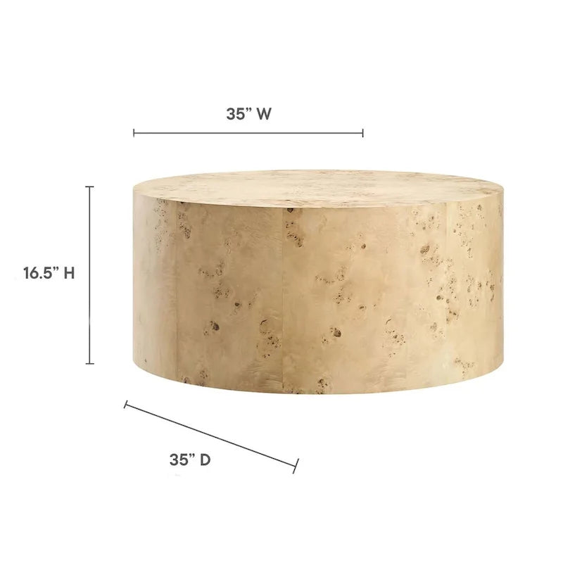 Table basse ronde en loupe de bois style milieu de siècle Penrod
